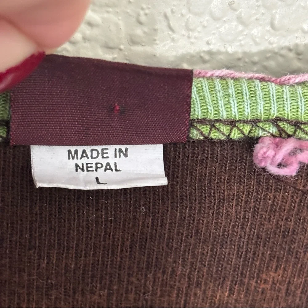 KPC Nepal Cotton embroidered patchwork peace long sleeved shirt. Women’s L - Picture 6 of 8